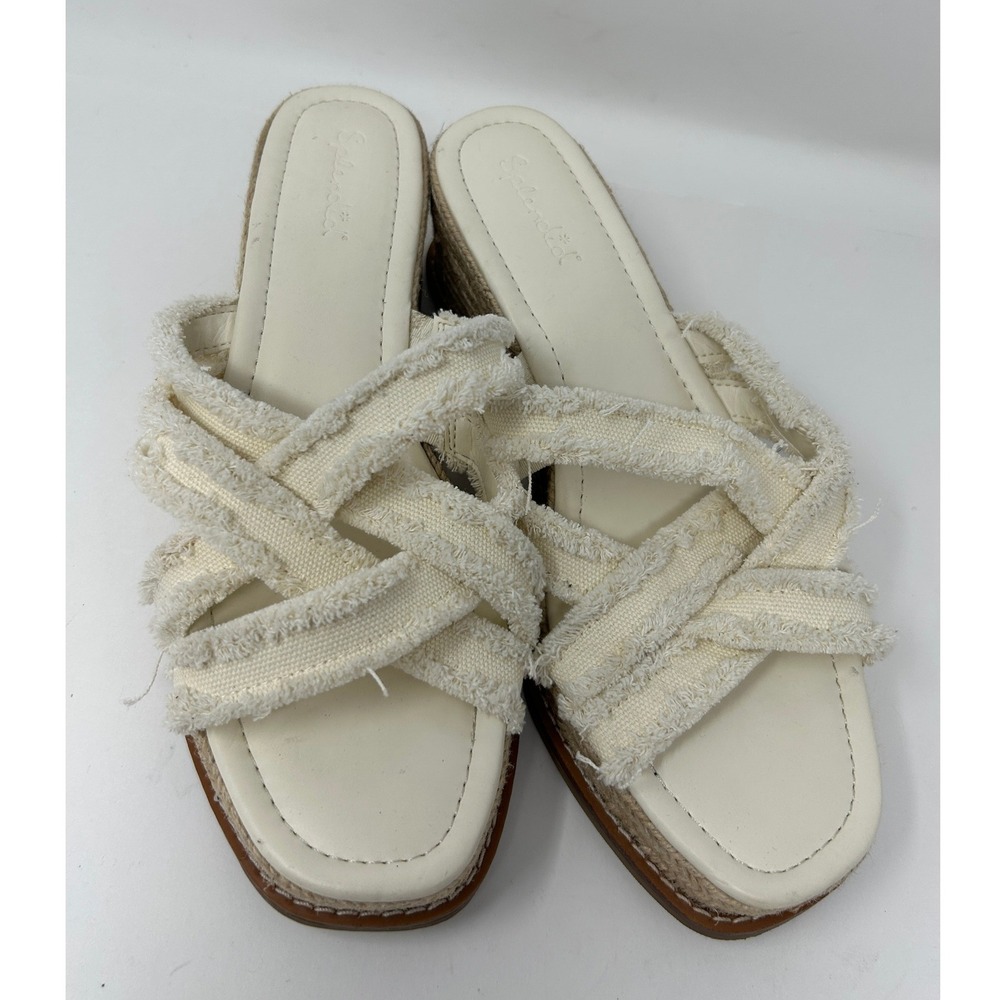 Splendid Danna Ivory Canvas Frayed Espadrille Wedge Sandals Shoes Womens 9.5M